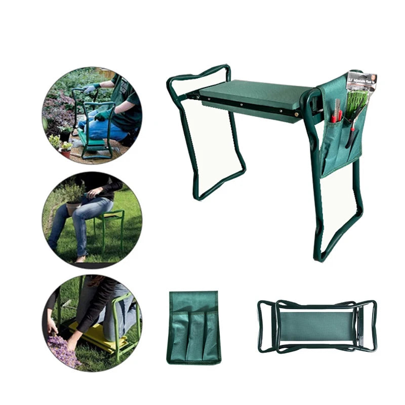 Folding Garden Bench With Tool Pouch