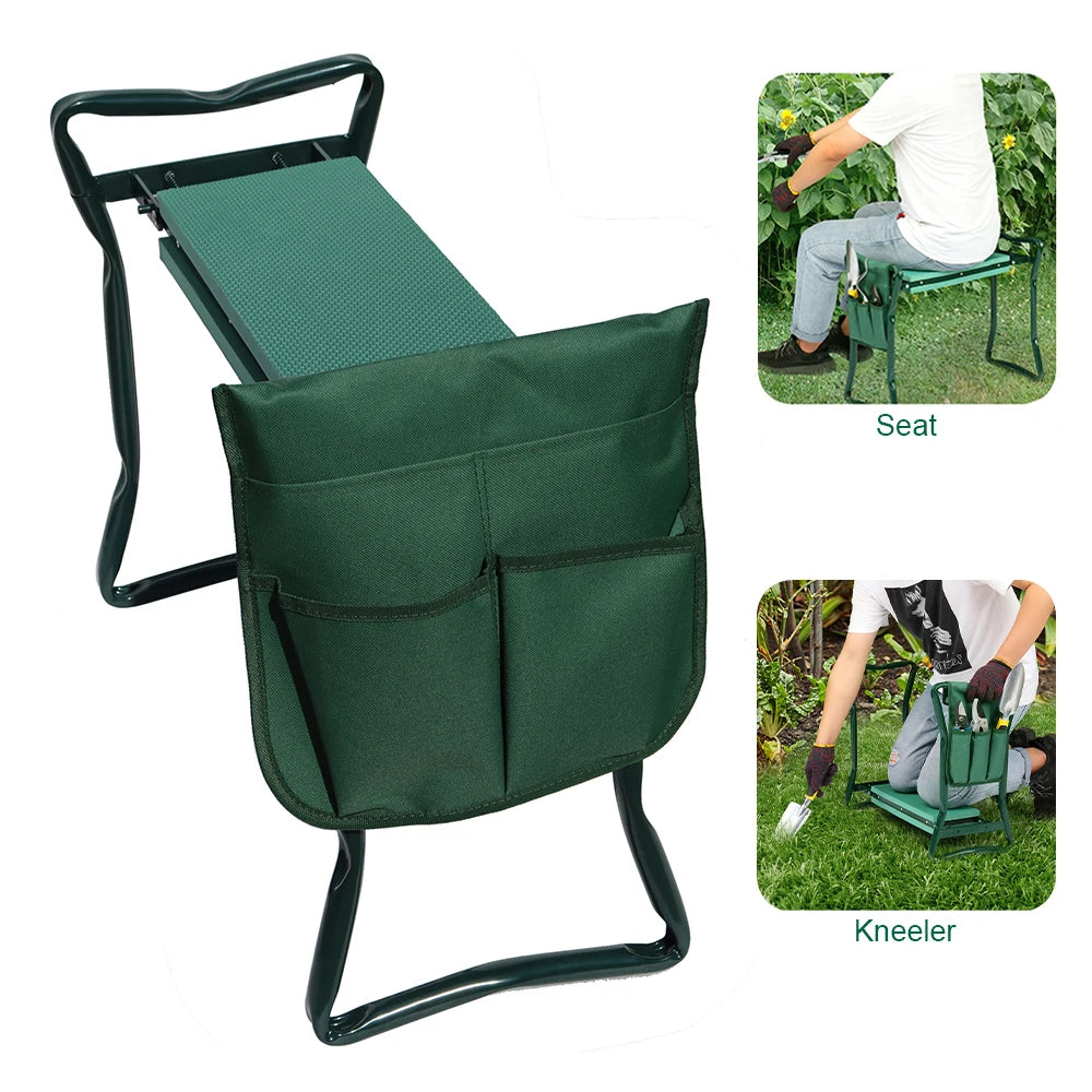 Folding Garden Bench With Tool Pouch