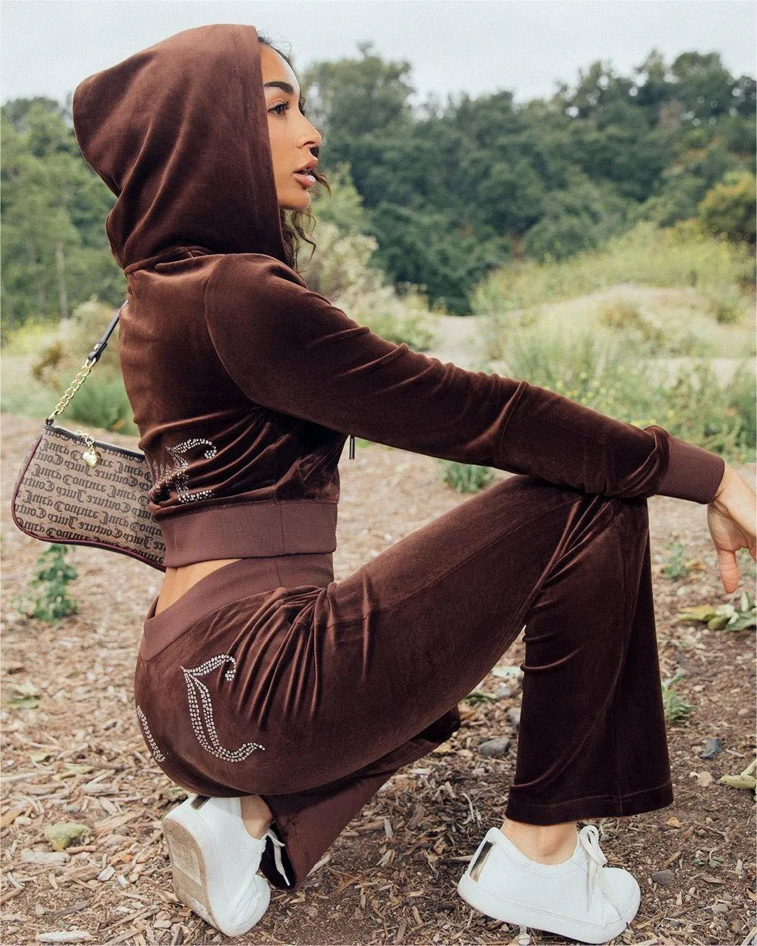 Diamond Letter Hoodie Velvet Tracksuit 2-Piece Set