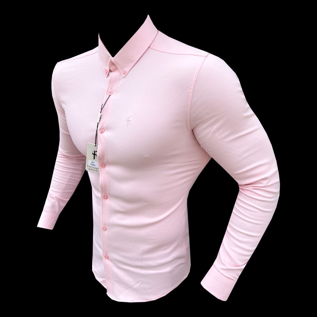 Elevate Your Style: Father Sons Super Slim Pink Scuba Long Sleeve Stretch Shirt - FS880