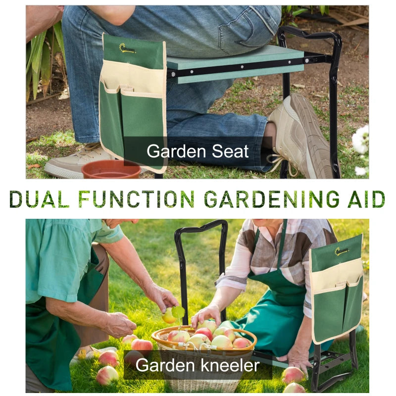 Folding Garden Bench With Tool Pouch