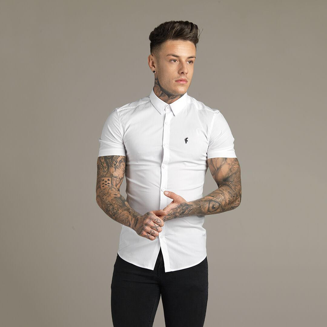 Father Sons Ultra-Slim Stretch Classic White Short Sleeve Shirt - FS126
