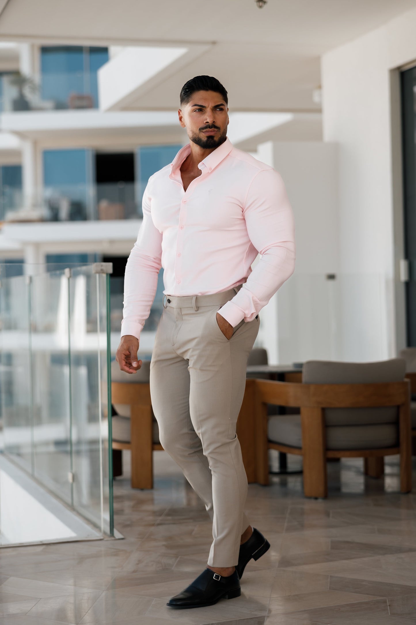 Elevate Your Style: Father Sons Super Slim Pink Scuba Long Sleeve Stretch Shirt - FS880