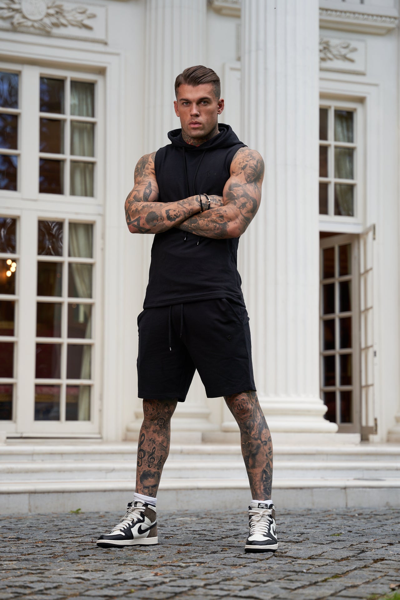 Stylish Father Sons Black Stretch Shorts - FSJS656