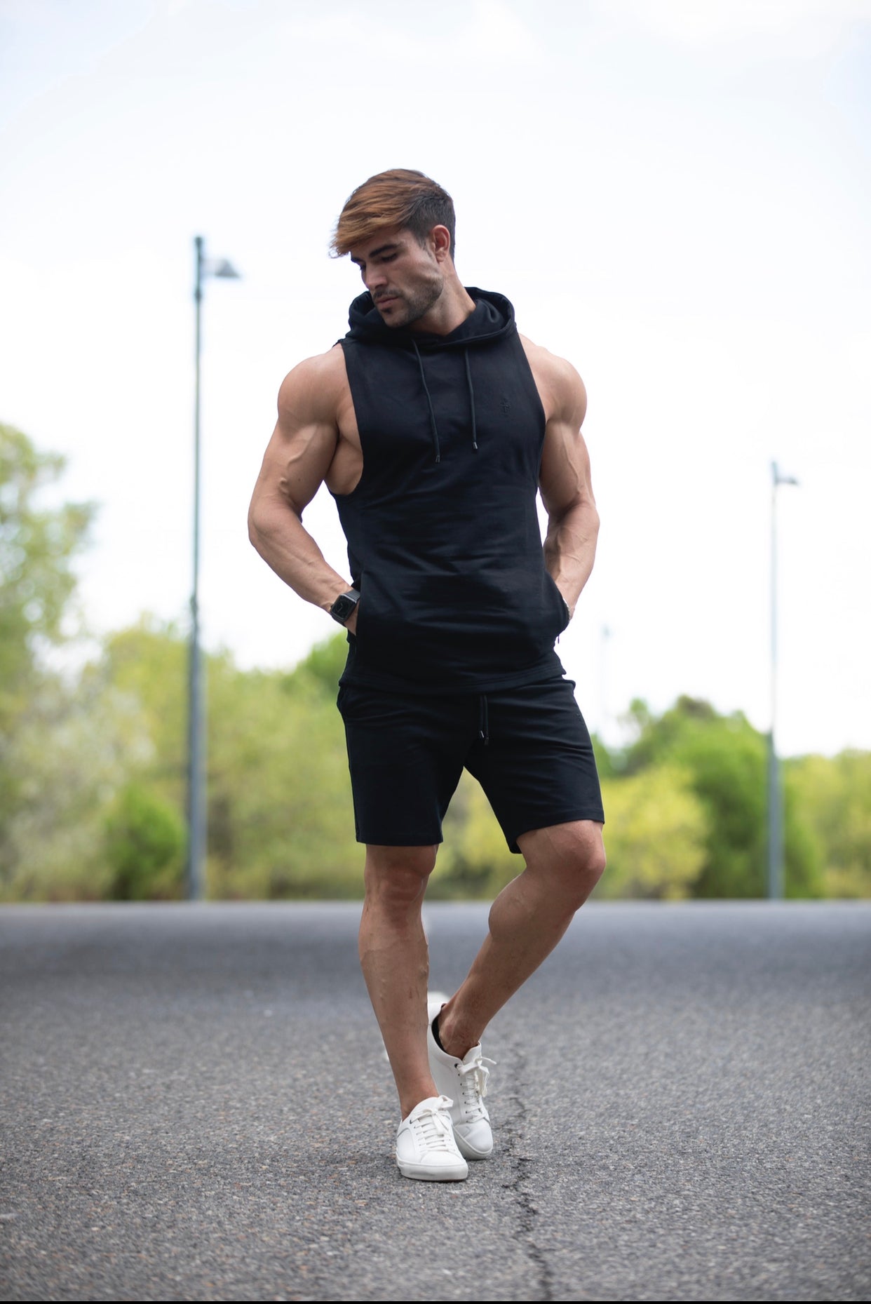 Stylish Father Sons Black Stretch Shorts - FSJS656