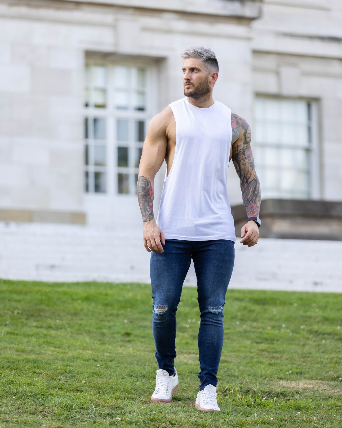 Elevate Your Style with Father Sons Ultra-Stretch Navy Slim Jeans Featuring Trendy Knee Rips - FSJEAN004
