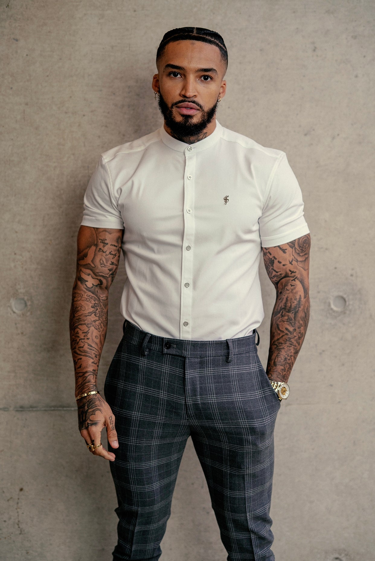 Elevate Your Style with Father Sons Slim Fit Silver Grey Check Stretch Trousers - FST005