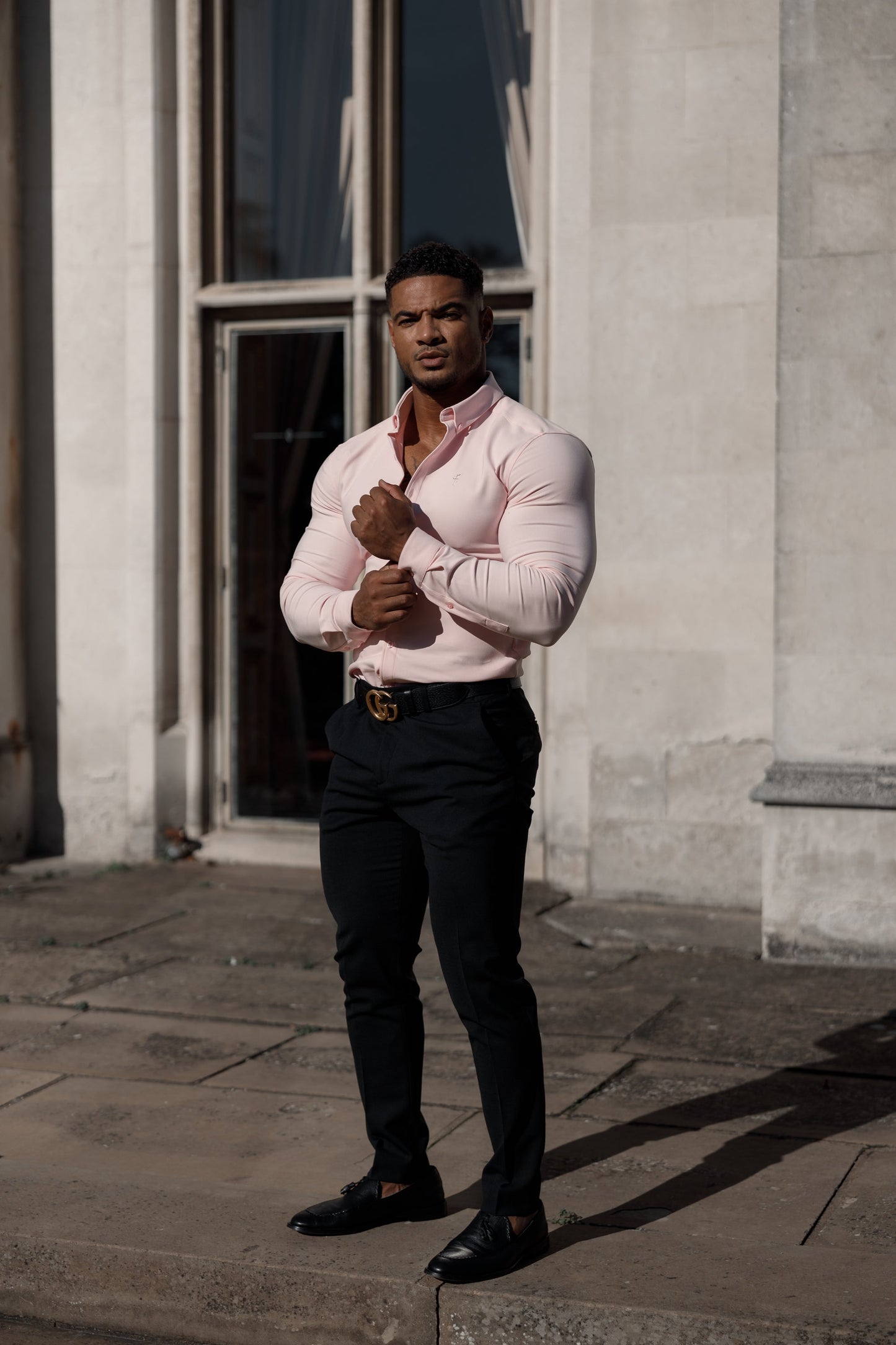 Elevate Your Style: Father Sons Super Slim Pink Scuba Long Sleeve Stretch Shirt - FS880