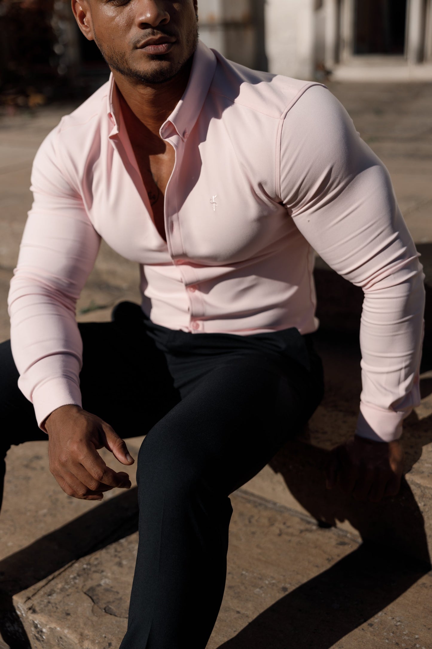 Elevate Your Style: Father Sons Super Slim Pink Scuba Long Sleeve Stretch Shirt - FS880