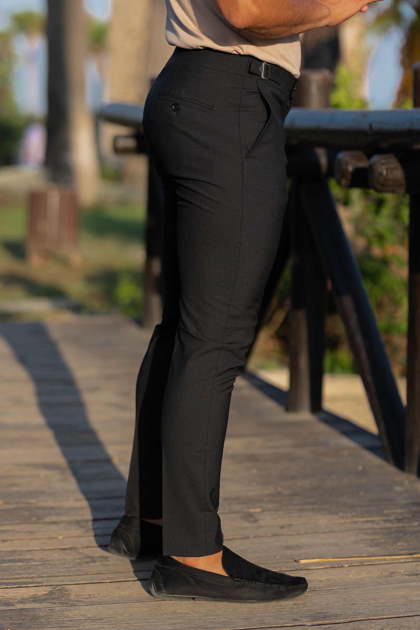 Elevate Your Style: Father Sons Slim Fit Black Stretch Trousers with Chic Silver Waist Adjusters - Pre-Order Now for September 19th!