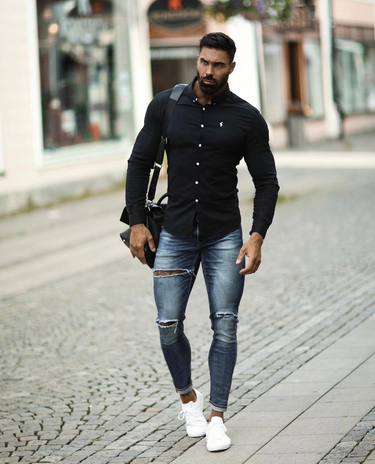 Father Sons Ultra Comfortable Super Slim Fit Classic Black Oxford Shirt - FS302