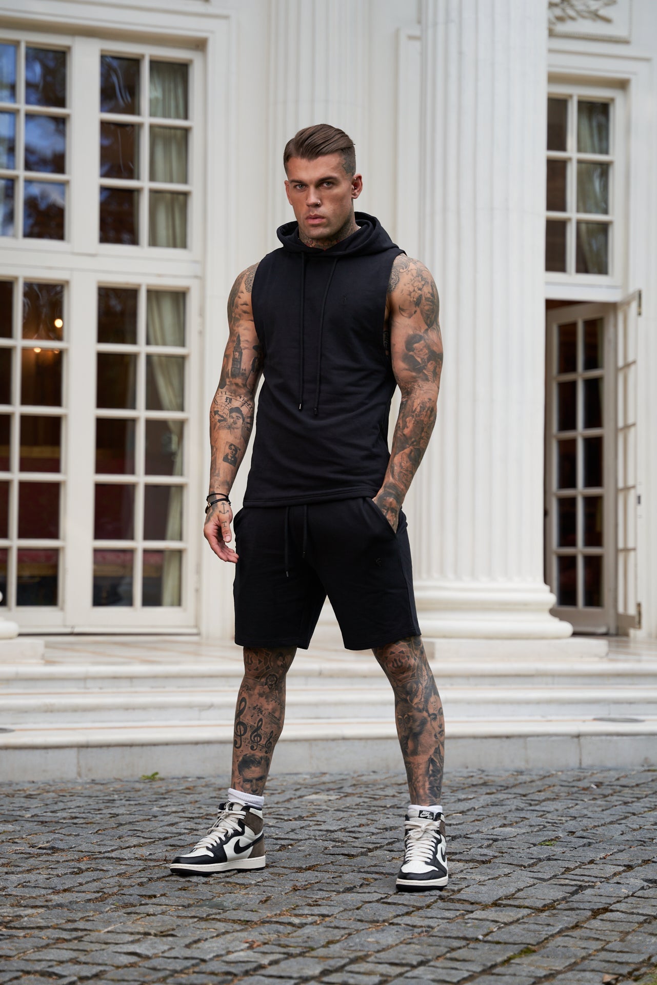 Stylish Father Sons Black Stretch Shorts - FSJS656