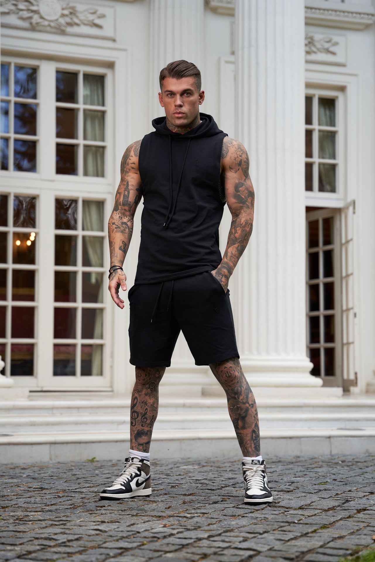 Stylish Father Sons Black Stretch Shorts - FSJS656