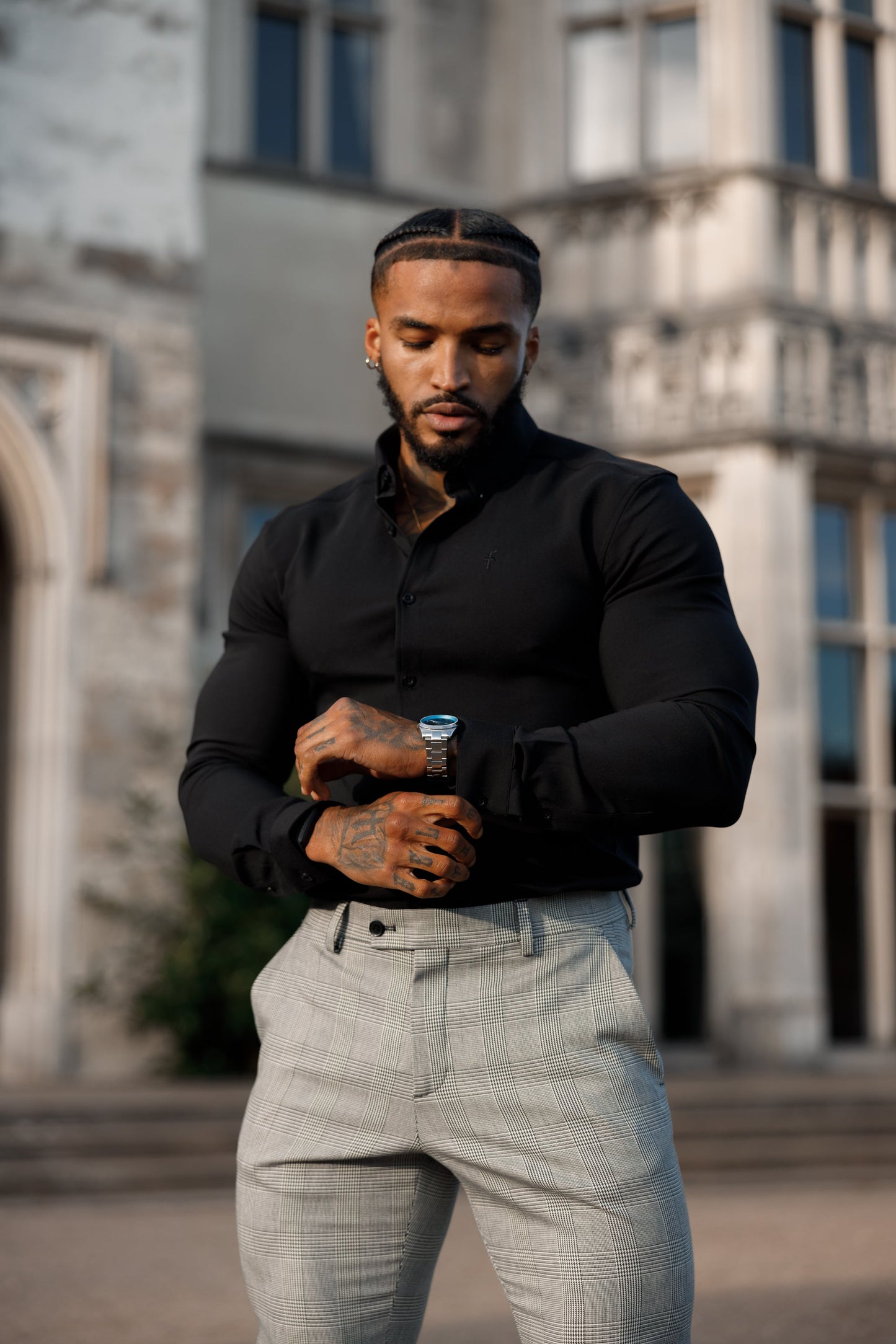 Elevate Your Style with Father Sons Slim Fit Grey Prince of Wales Check Stretch Trousers - Pre-Order Now for Release on 19th September!