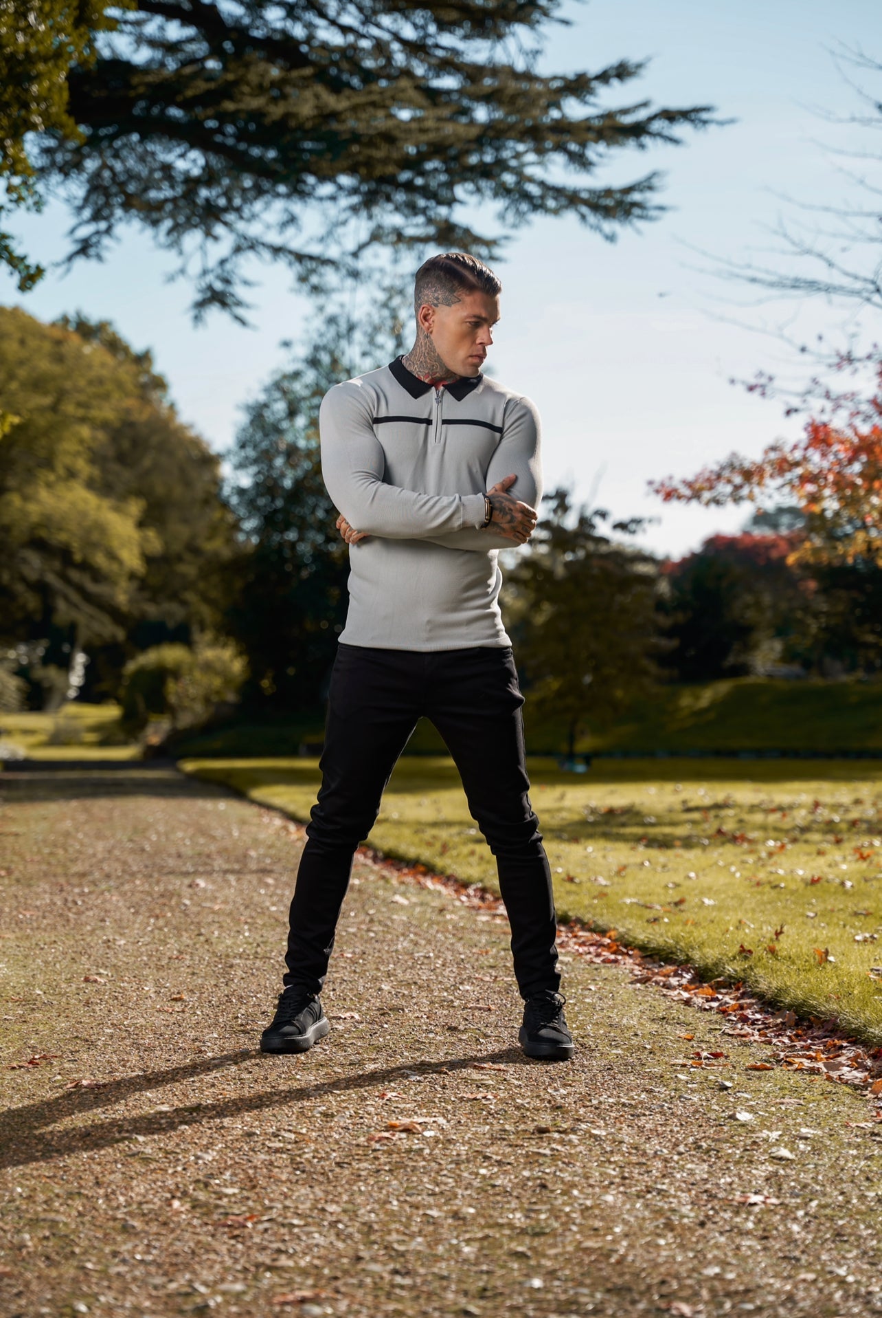 Elevate Your Style with the Father Sons Classic Silver Grey & Black Striped Zipped Polo – Perfect for Any Occasion!