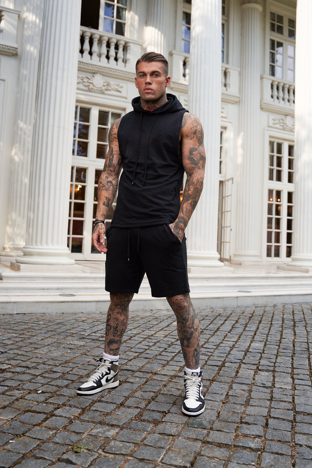 Stylish Father Sons Black Stretch Shorts - FSJS656