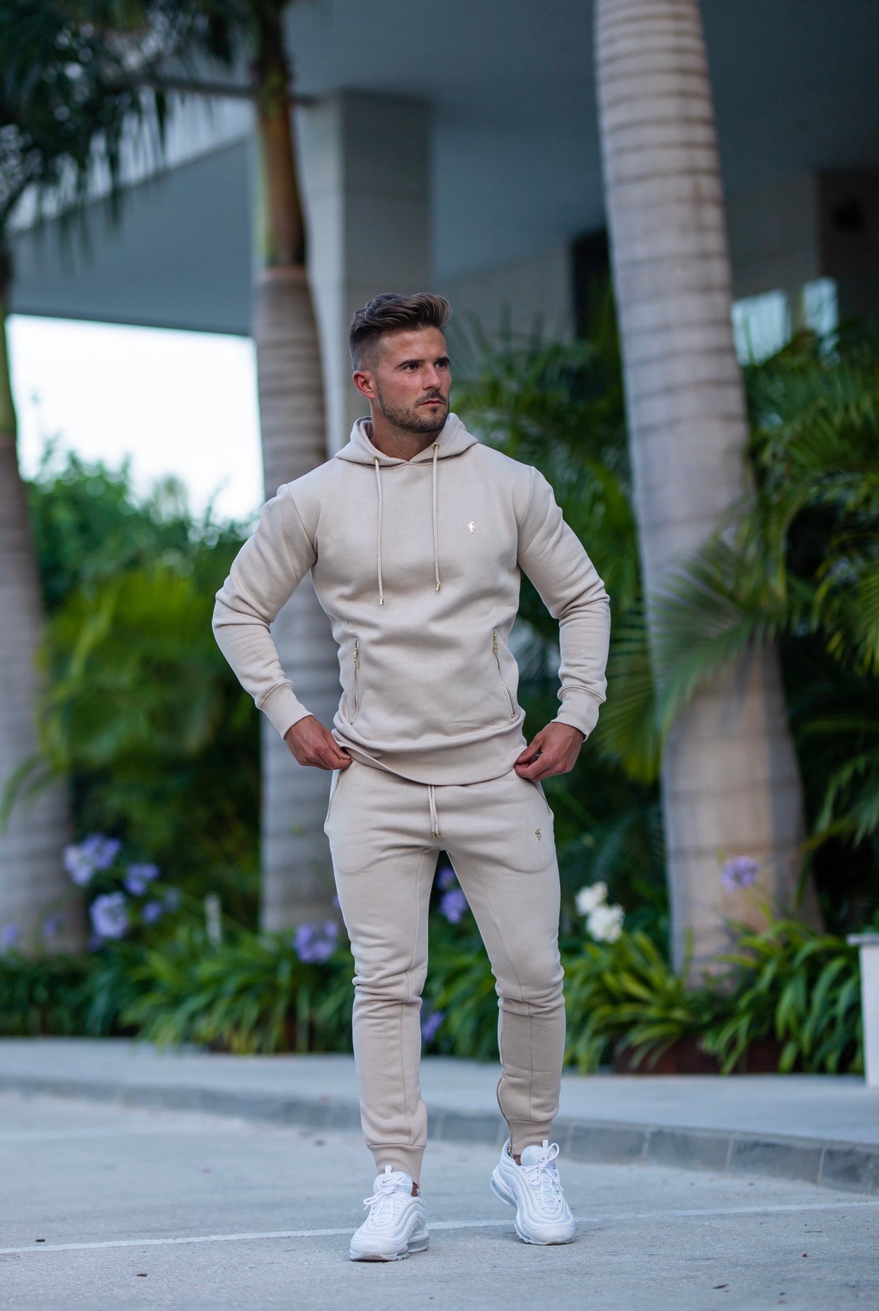 Elevate Your Style with the Father Sons Beige & Gold Overhead Hoodie Featuring Zipped Pockets - FSH483