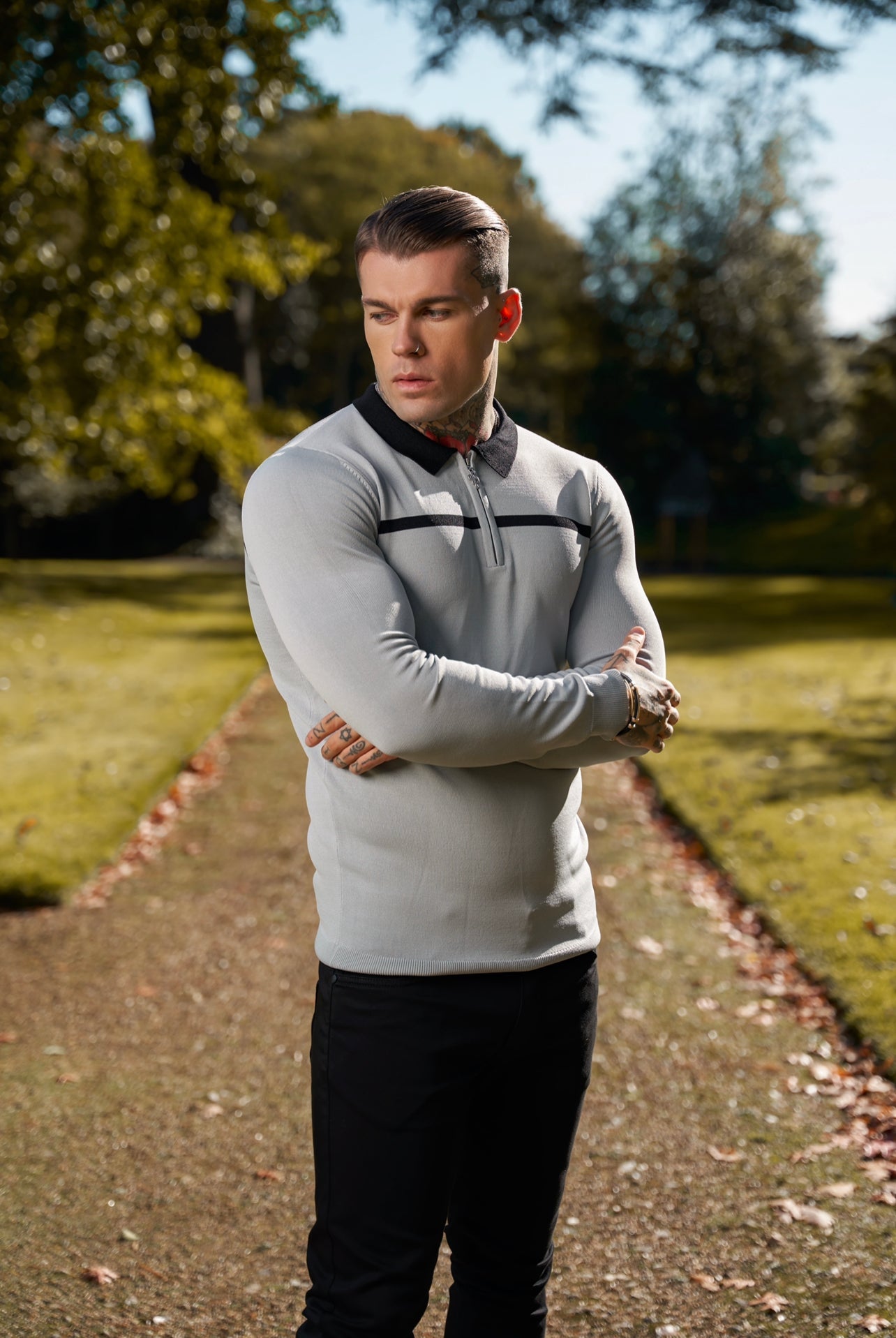 Elevate Your Style with the Father Sons Classic Silver Grey & Black Striped Zipped Polo – Perfect for Any Occasion!