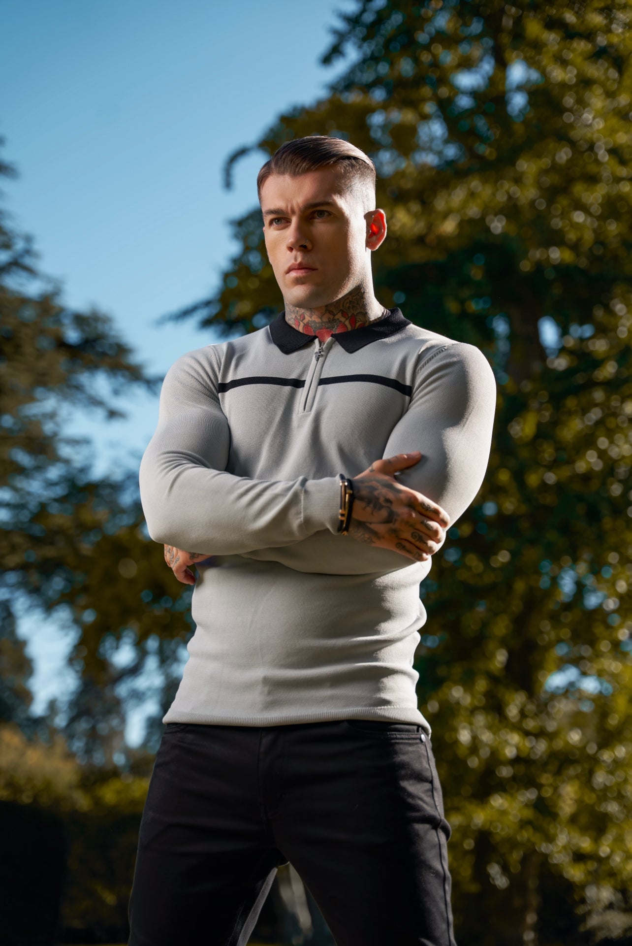 Elevate Your Style with the Father Sons Classic Silver Grey & Black Striped Zipped Polo – Perfect for Any Occasion!