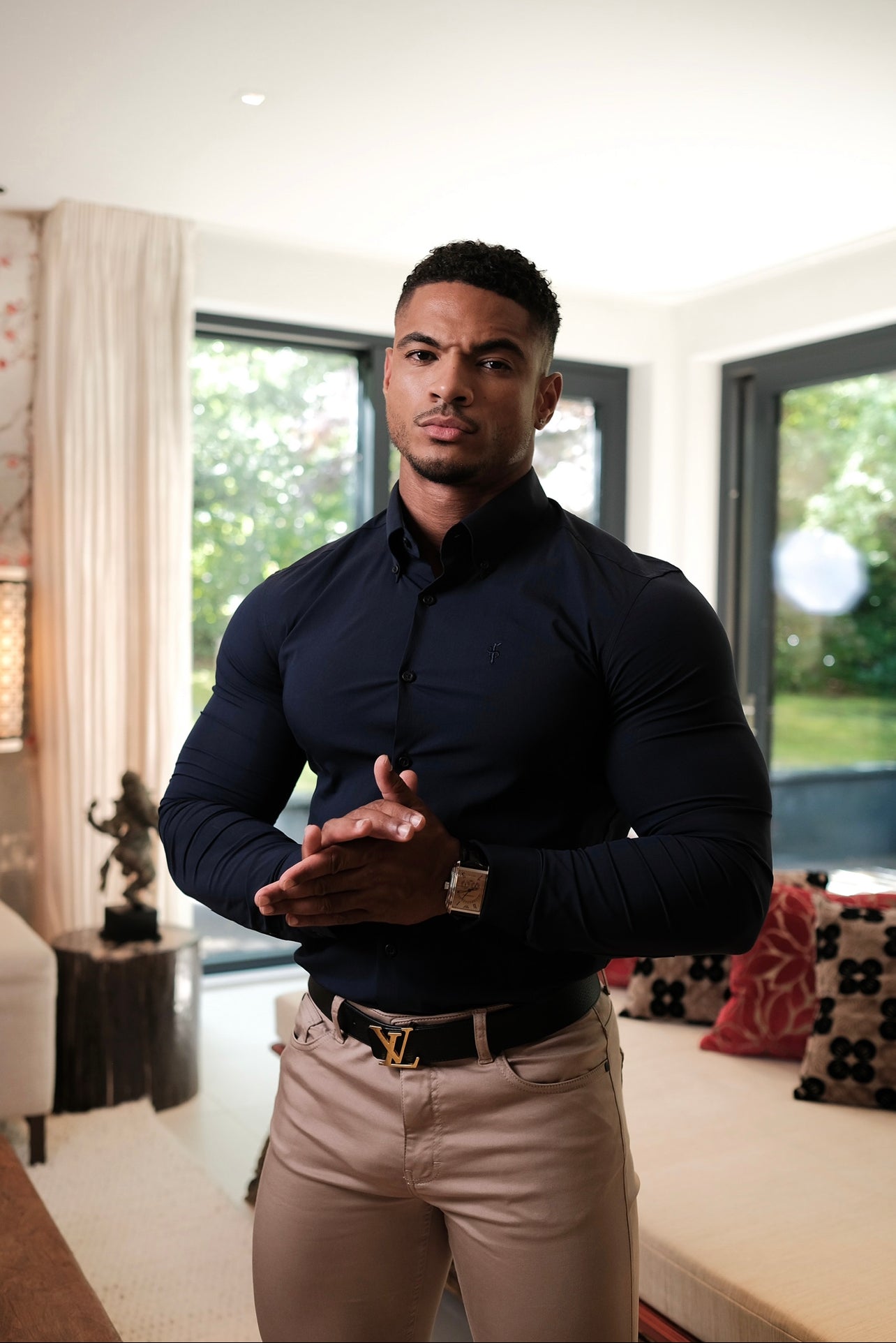 Elevate Your Style with Father Sons Super Slim Navy Scuba Long Sleeve Stretch Shirt - FS831
