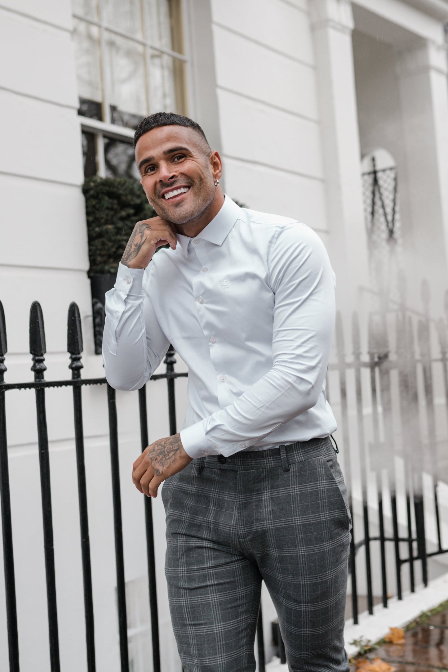 Elevate Your Style with Father Sons Slim Fit Silver Grey Check Stretch Trousers - FST005