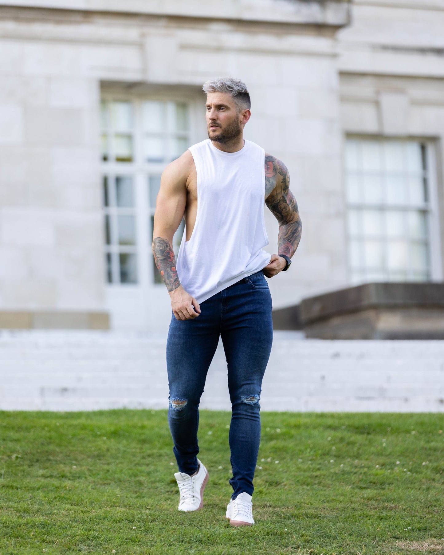 Elevate Your Style with Father Sons Ultra-Stretch Navy Slim Jeans Featuring Trendy Knee Rips - FSJEAN004