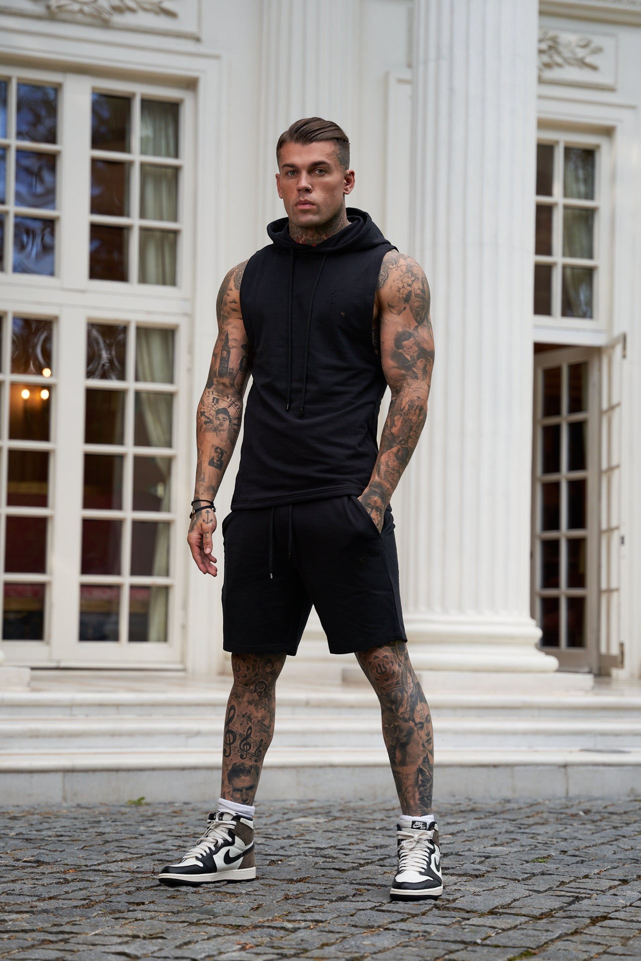 Stylish Father Sons Black Stretch Shorts - FSJS656