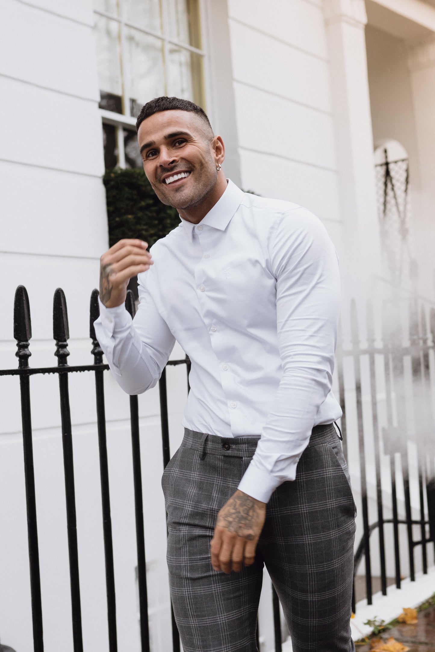 Elevate Your Style with Father Sons Slim Fit Silver Grey Check Stretch Trousers - FST005