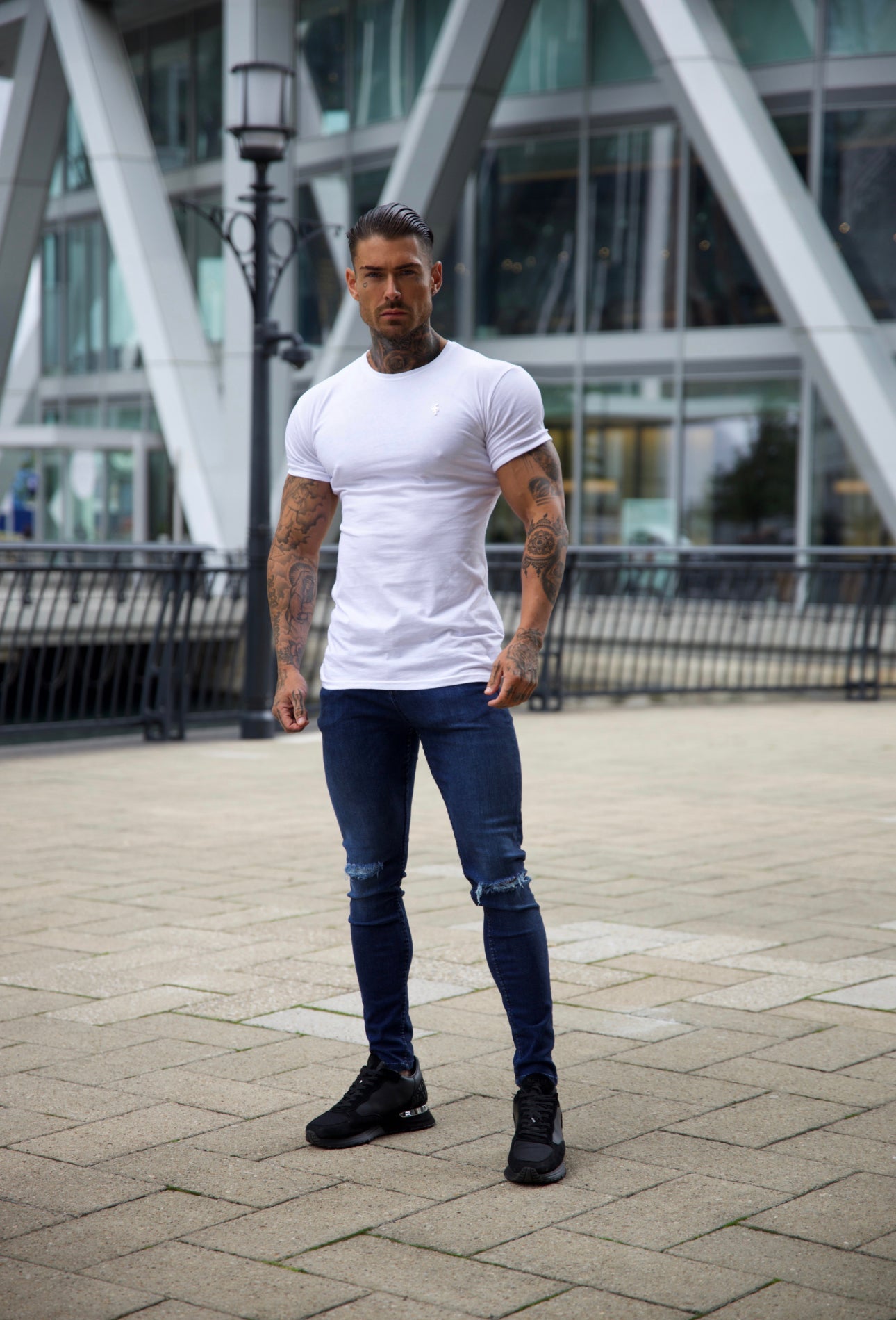 Elevate Your Style with Father Sons Ultra-Stretch Navy Slim Jeans Featuring Trendy Knee Rips - FSJEAN004