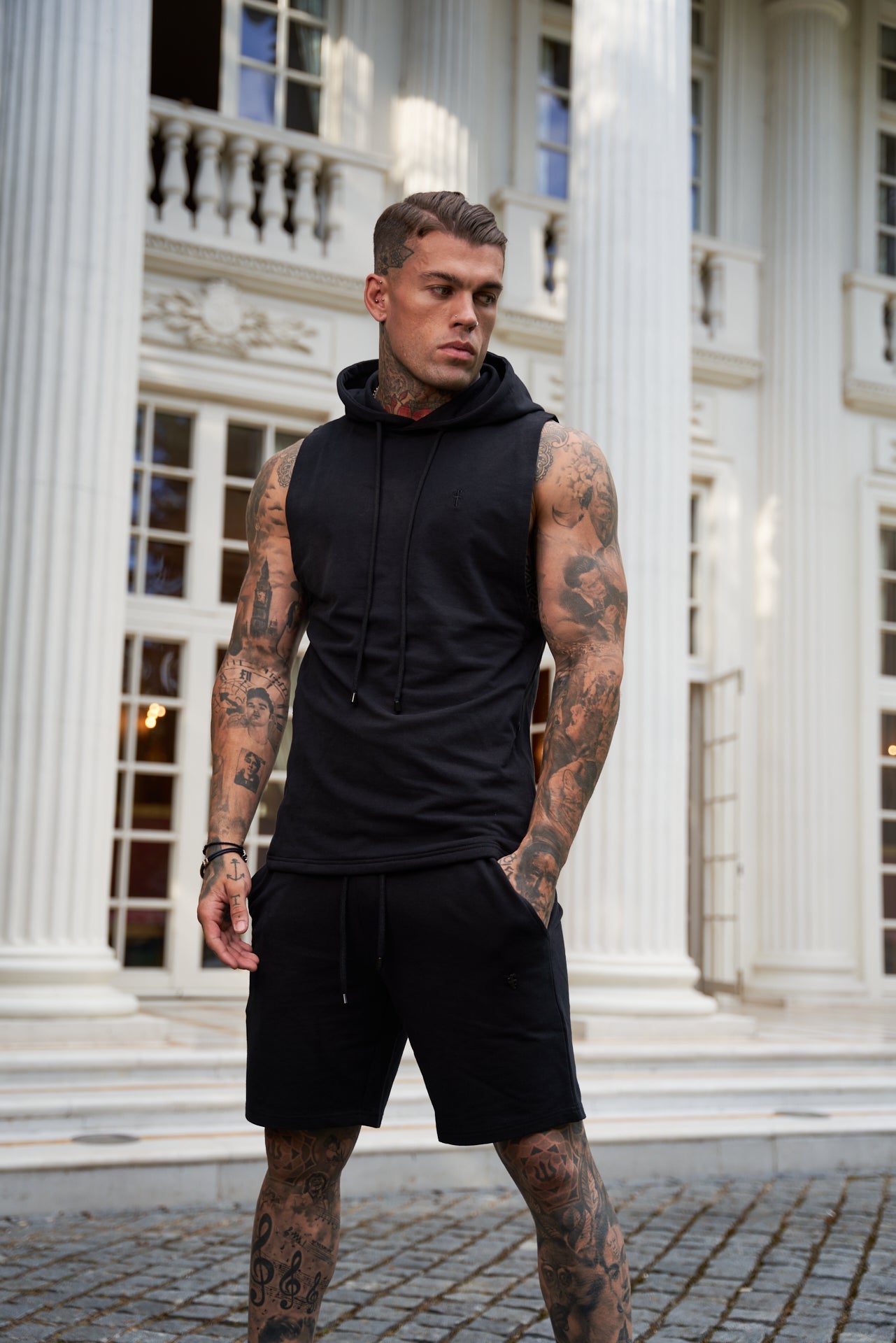 Stylish Father Sons Black Stretch Shorts - FSJS656