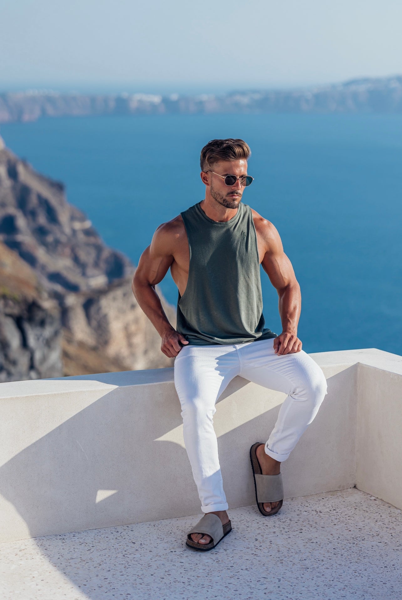Elevate Your Style with the Father Sons Classic Bamboo Khaki Vest – Stylish Dropped Armhole Design - FSH821