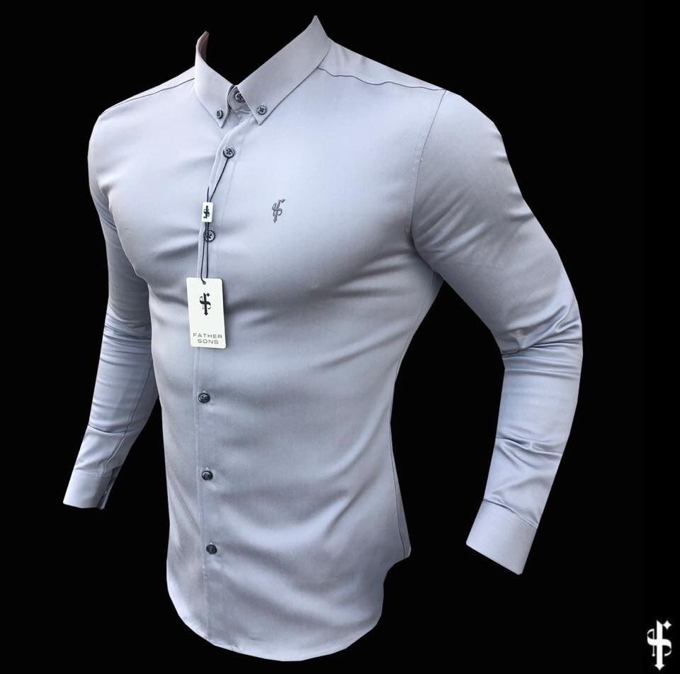 Father Sons Super Slim Stretch Grey Denim Long Sleeve Shirt - Elevate Your Style with FS209