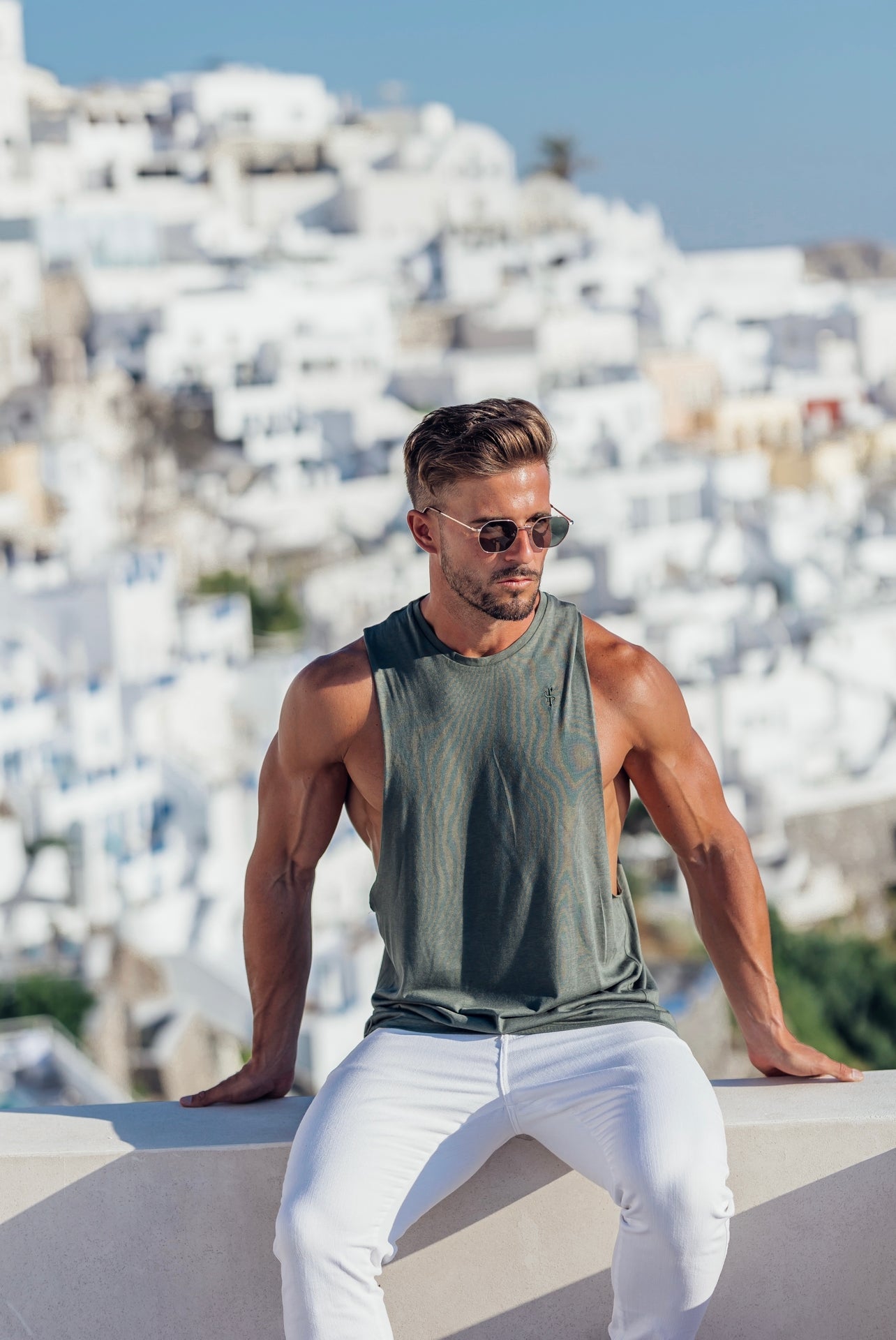 Elevate Your Style with the Father Sons Classic Bamboo Khaki Vest – Stylish Dropped Armhole Design - FSH821