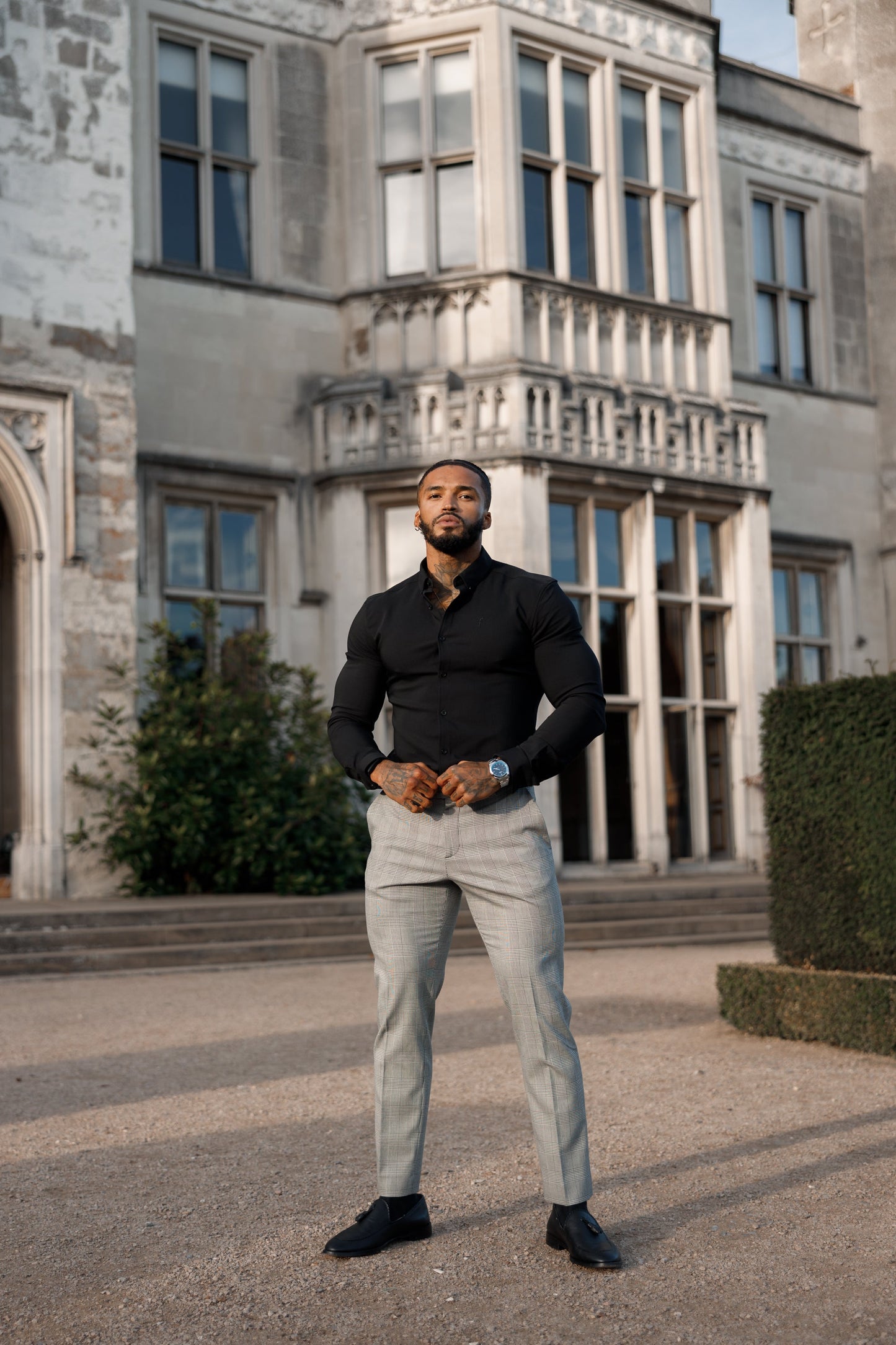 Elevate Your Style with Father Sons Slim Fit Grey Prince of Wales Check Stretch Trousers - Pre-Order Now for Release on 19th September!