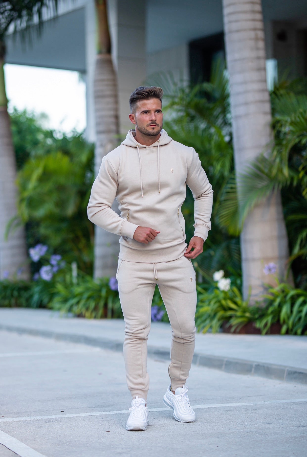 Elevate Your Style with the Father Sons Beige & Gold Overhead Hoodie Featuring Zipped Pockets - FSH483