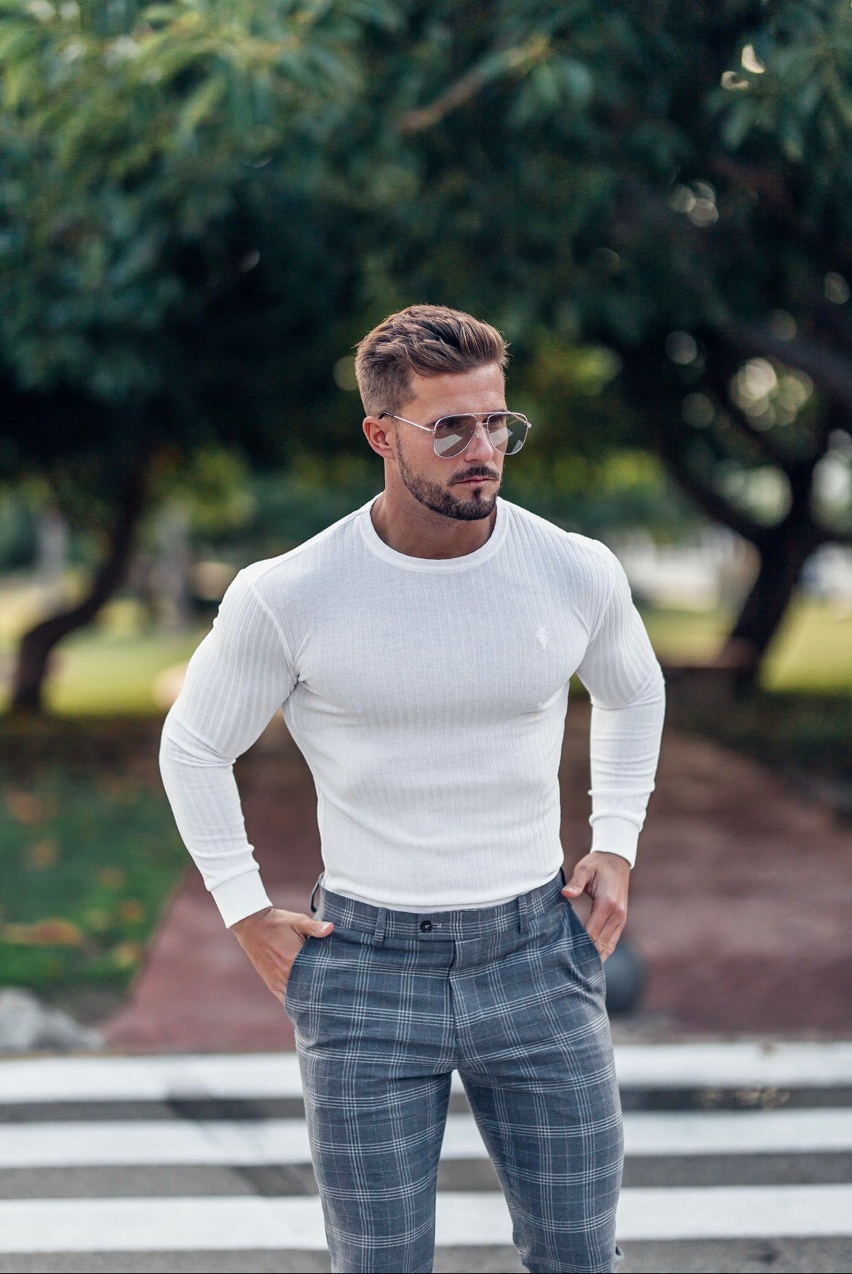 Elevate Your Style with Father Sons Slim Fit Silver Grey Check Stretch Trousers - FST005