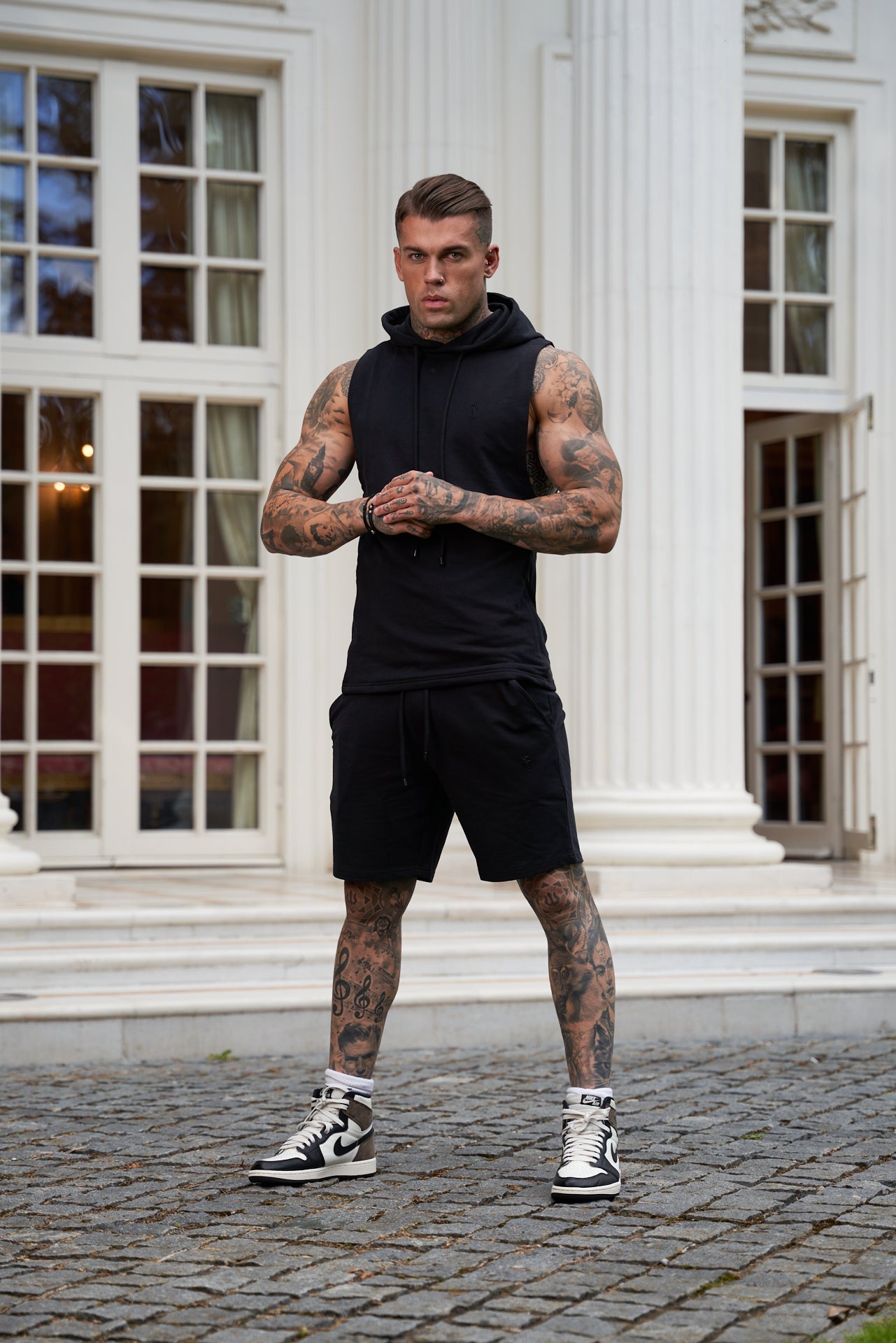 Stylish Father Sons Black Stretch Shorts - FSJS656