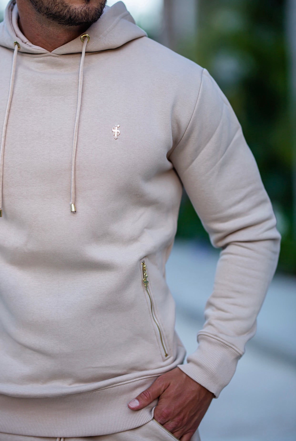 Elevate Your Style with the Father Sons Beige & Gold Overhead Hoodie Featuring Zipped Pockets - FSH483