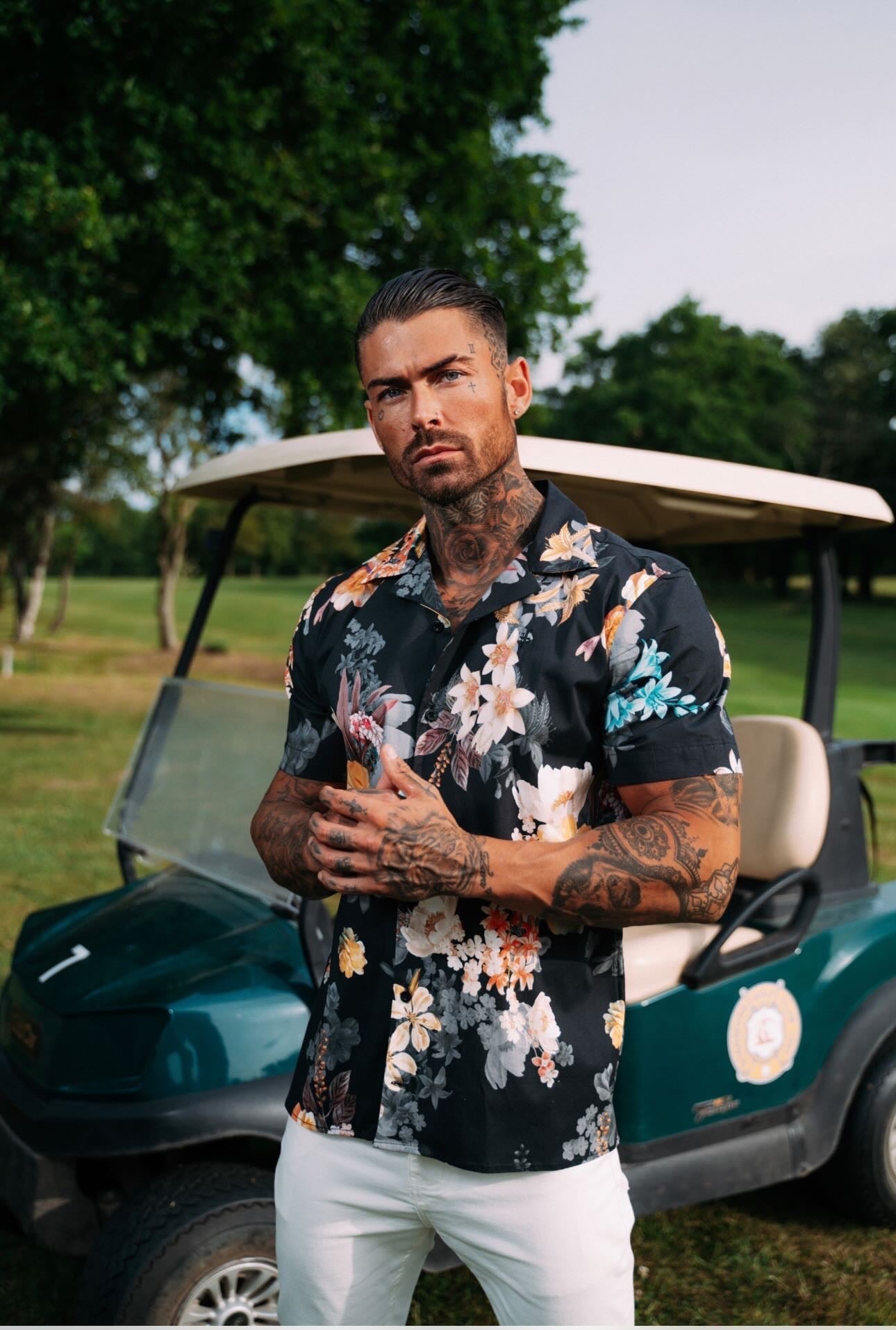 Father Sons Black Lily Stretch Print Hawaiian Shirt with Revere Collar - Effortlessly Stylish Short Sleeve (FS946)