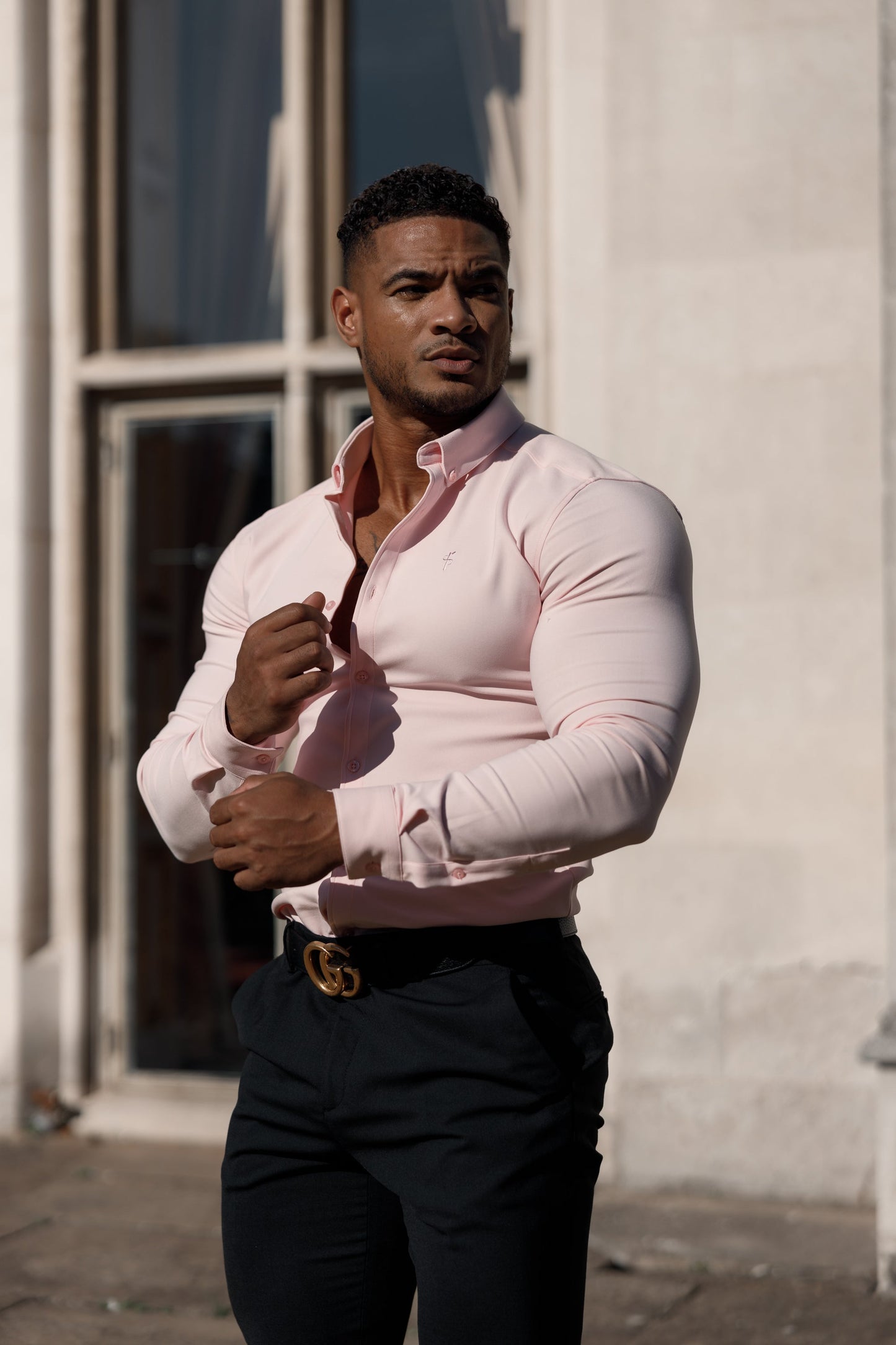 Elevate Your Style: Father Sons Super Slim Pink Scuba Long Sleeve Stretch Shirt - FS880