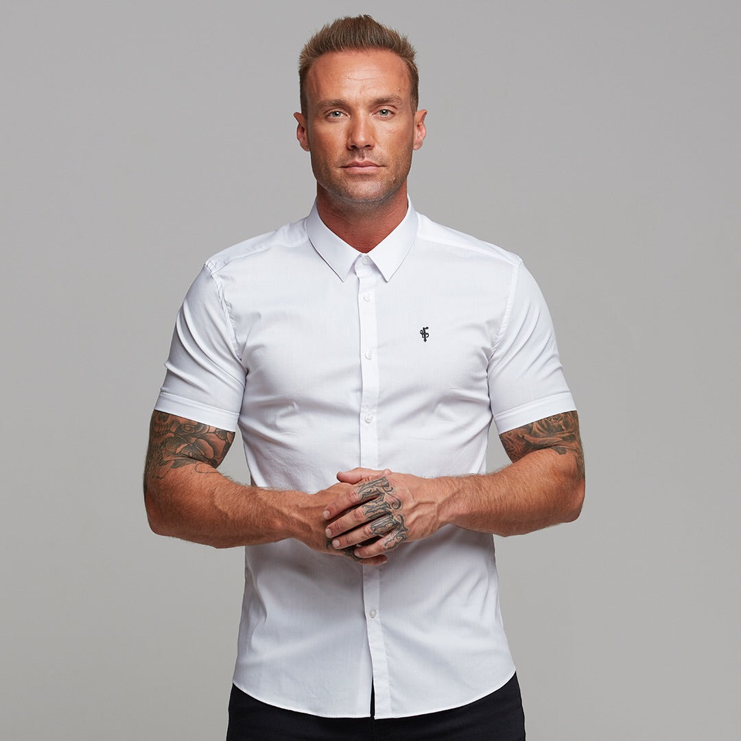 Father Sons Ultra-Slim Stretch Classic White Short Sleeve Shirt - FS126