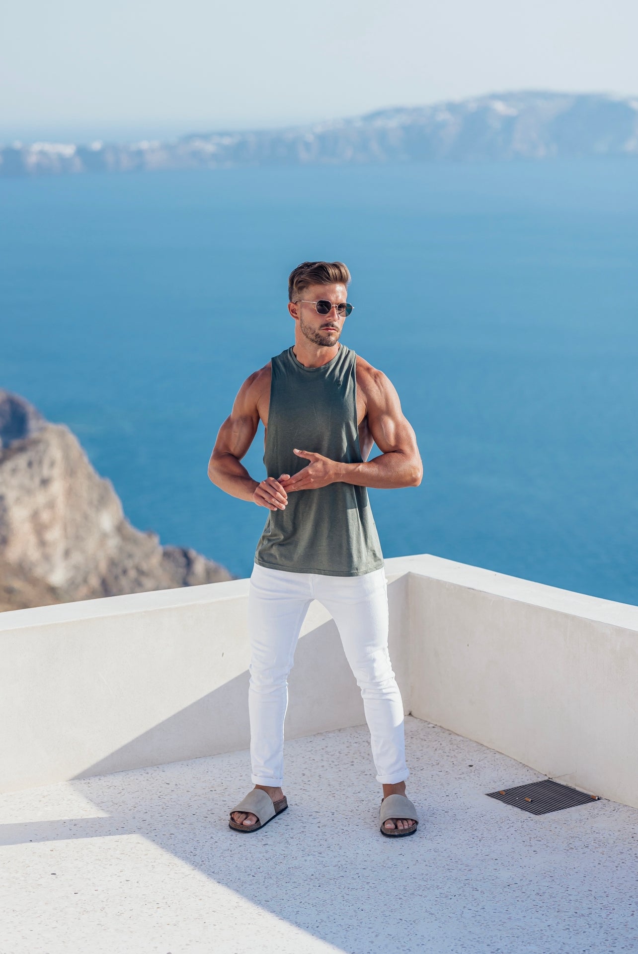 Elevate Your Style with the Father Sons Classic Bamboo Khaki Vest – Stylish Dropped Armhole Design - FSH821