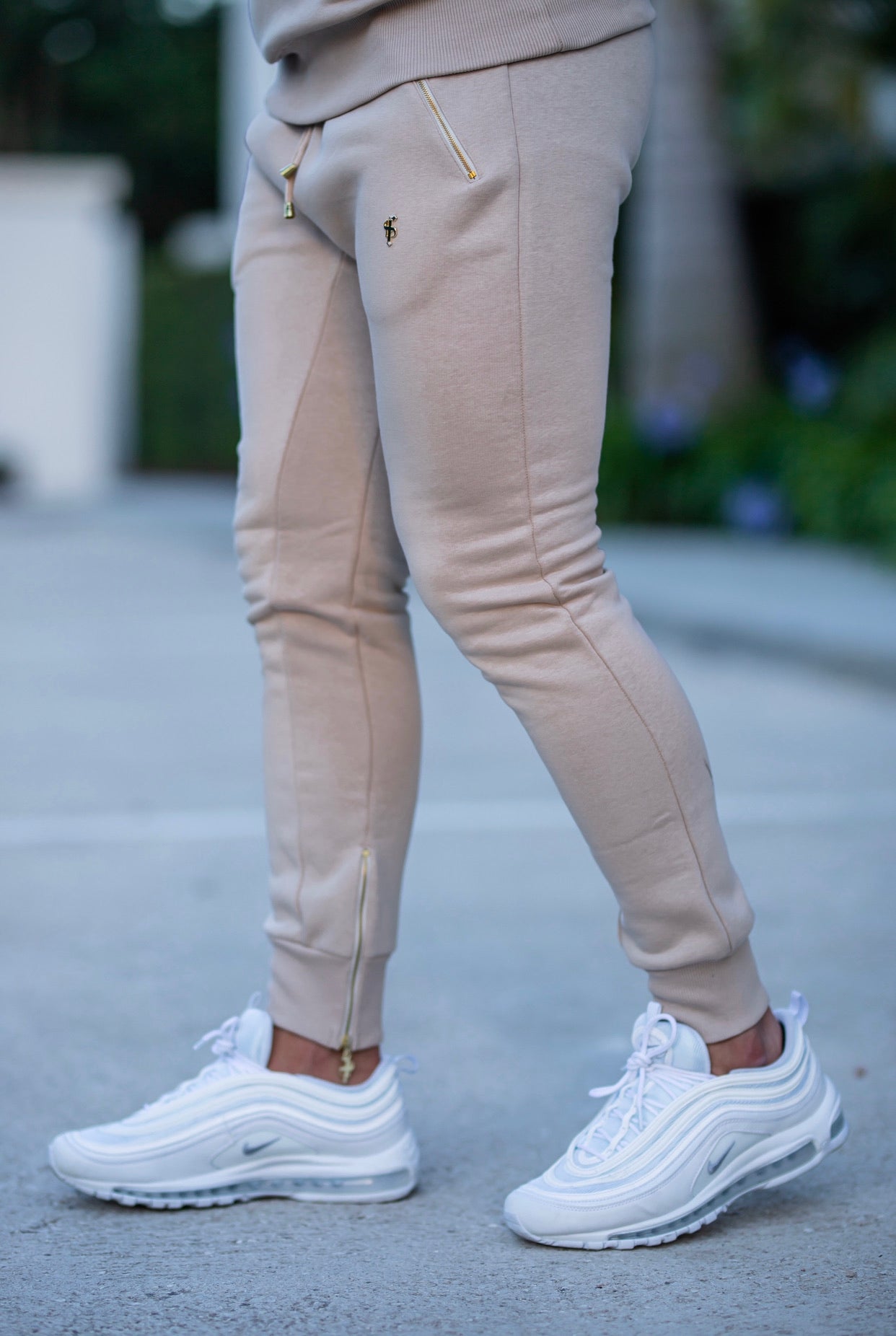 Elevate Your Style with Father Sons Beige & Gold Tapered Ankle Zip Trousers - FSH484