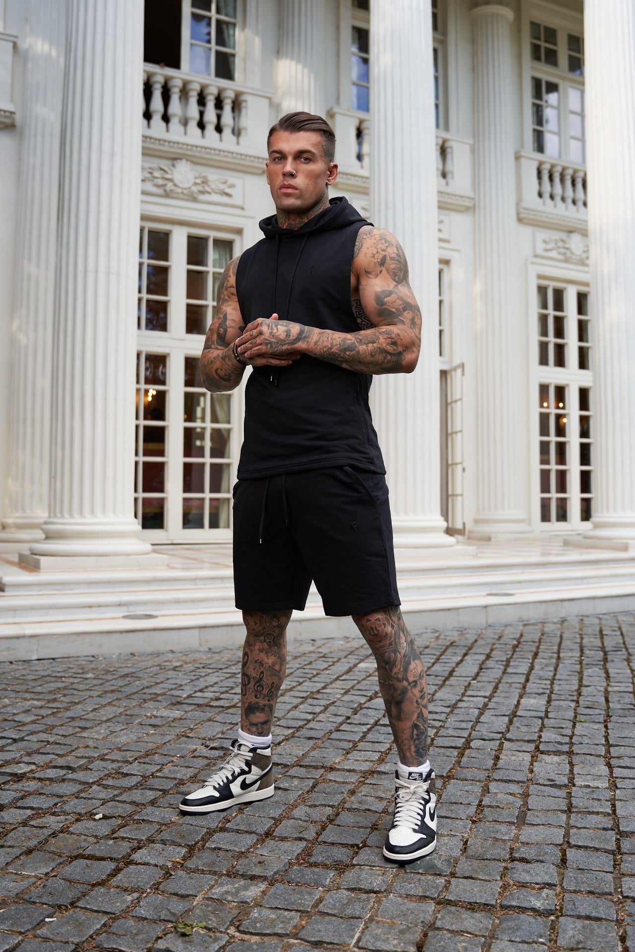 Stylish Father Sons Black Stretch Shorts - FSJS656