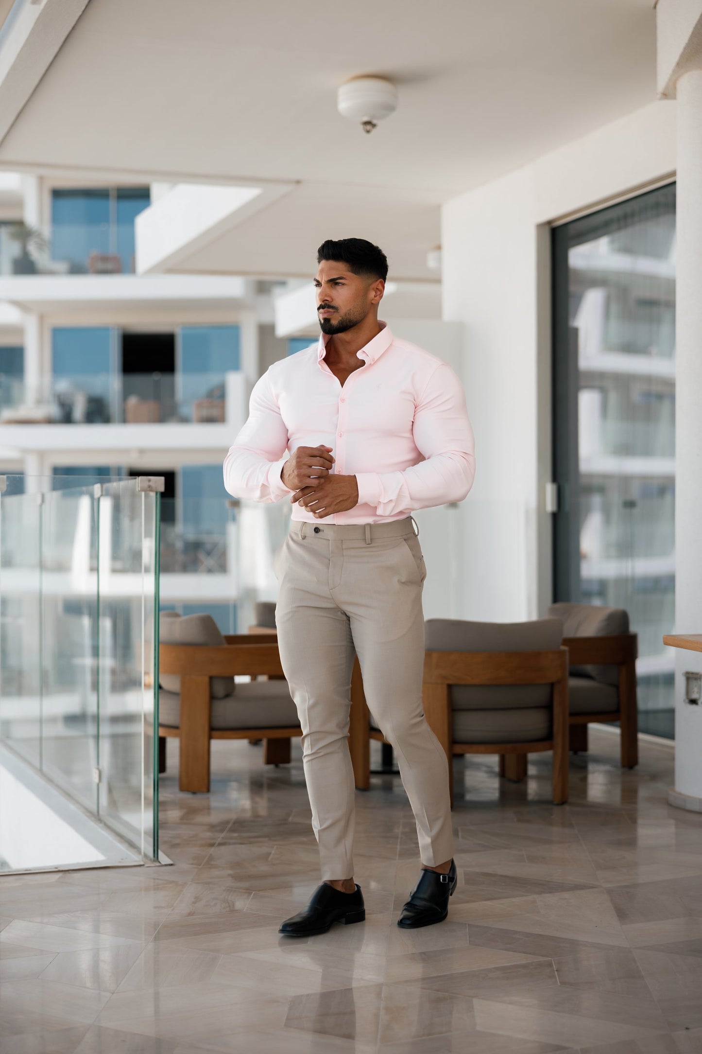 Elevate Your Style: Father Sons Super Slim Pink Scuba Long Sleeve Stretch Shirt - FS880