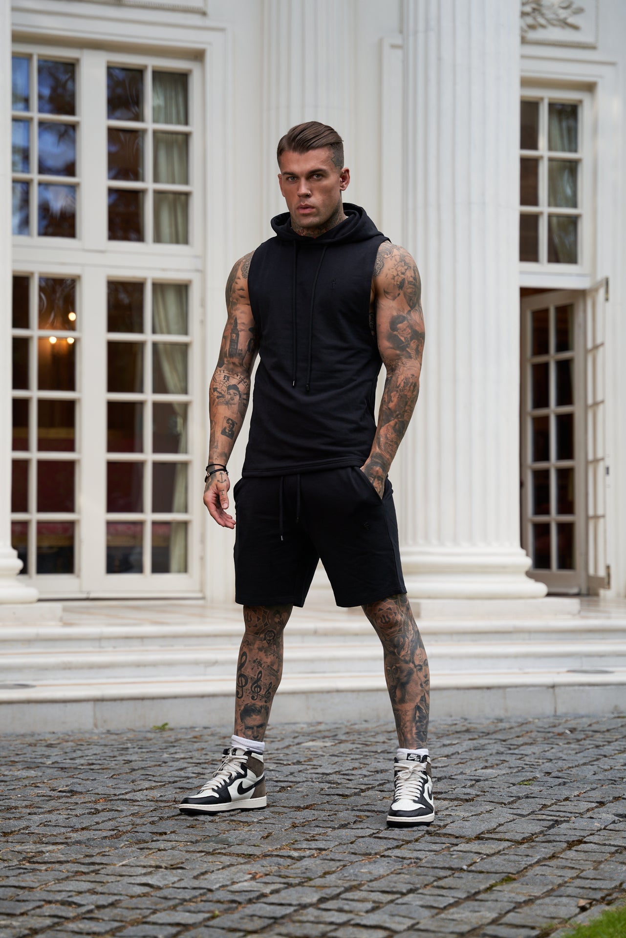 Stylish Father Sons Black Stretch Shorts - FSJS656