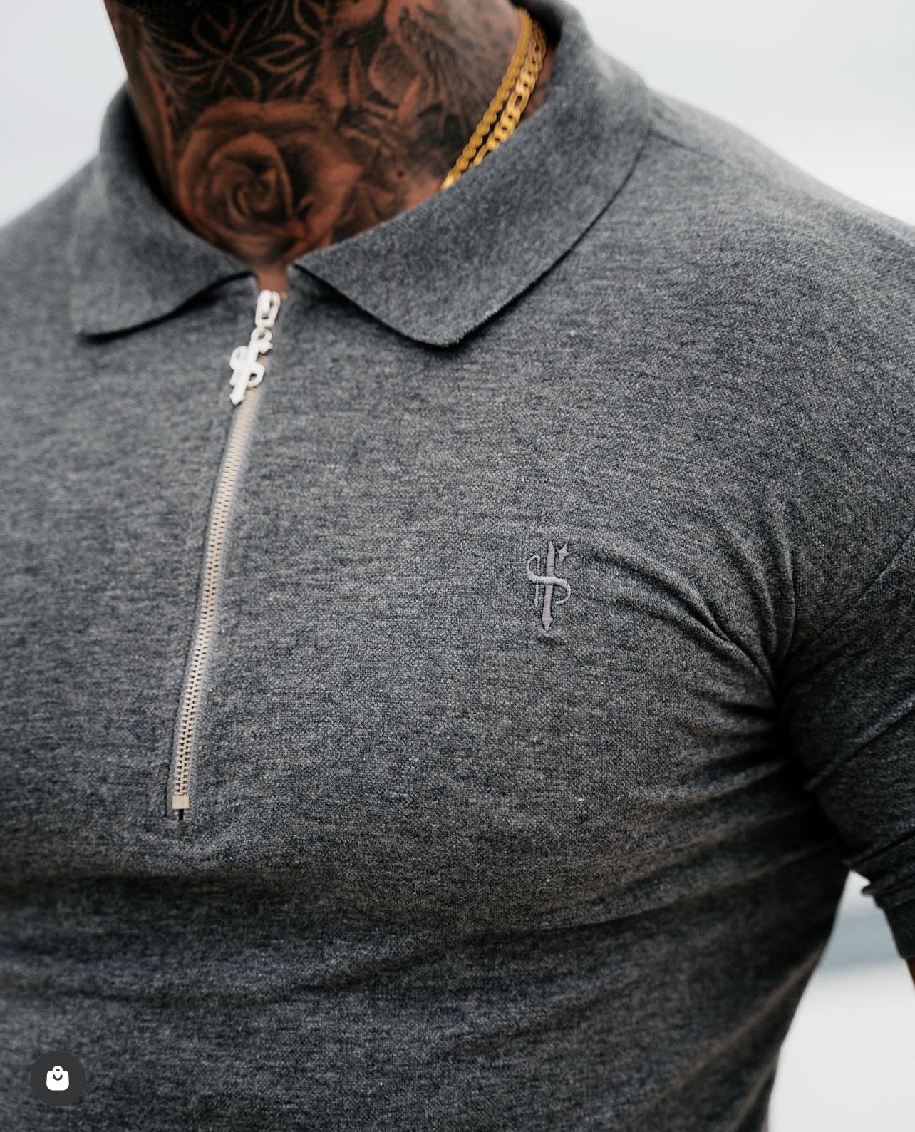 Stylish Dark Grey and Silver Zipped Polo Shirt for Men - Father Sons FSH812