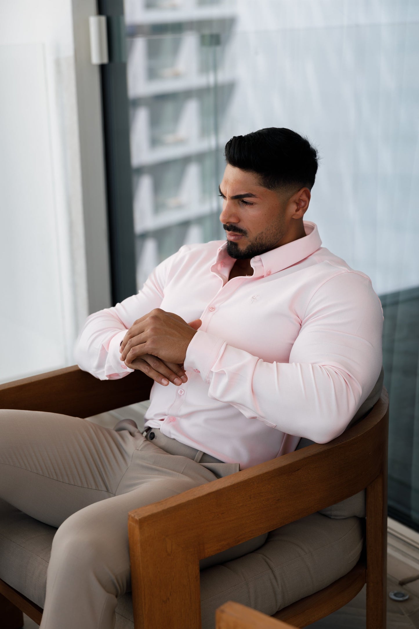 Elevate Your Style: Father Sons Super Slim Pink Scuba Long Sleeve Stretch Shirt - FS880