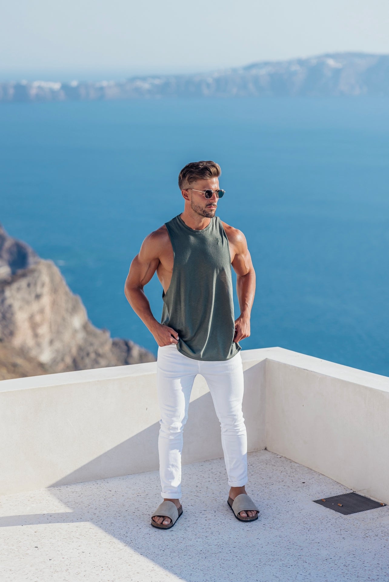 Elevate Your Style with the Father Sons Classic Bamboo Khaki Vest – Stylish Dropped Armhole Design - FSH821