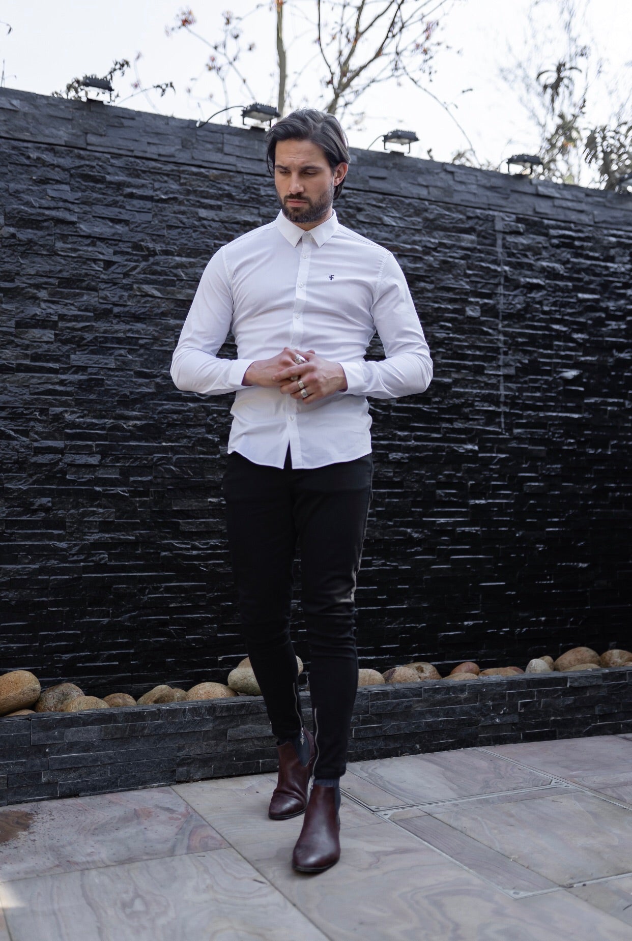 Elevate Your Style with Father Sons Super Slim Stretch Classic White Shirt - FS099